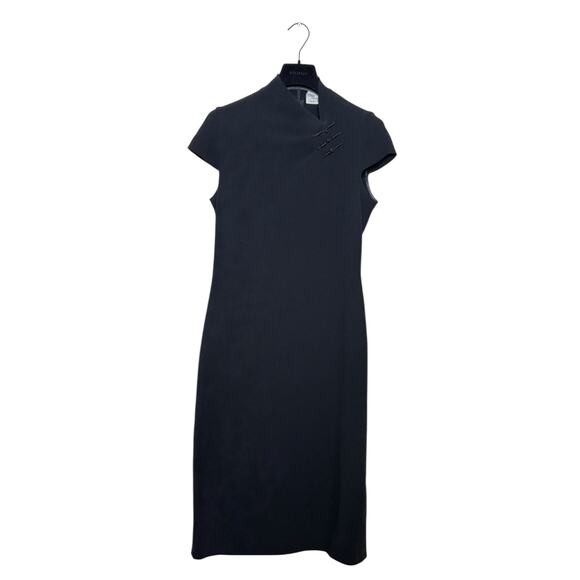 Max Mara Pianoforte Vintage 90s Black Cheongsam Sheath Dress 40 IT 6 US - Picture 2 of 12